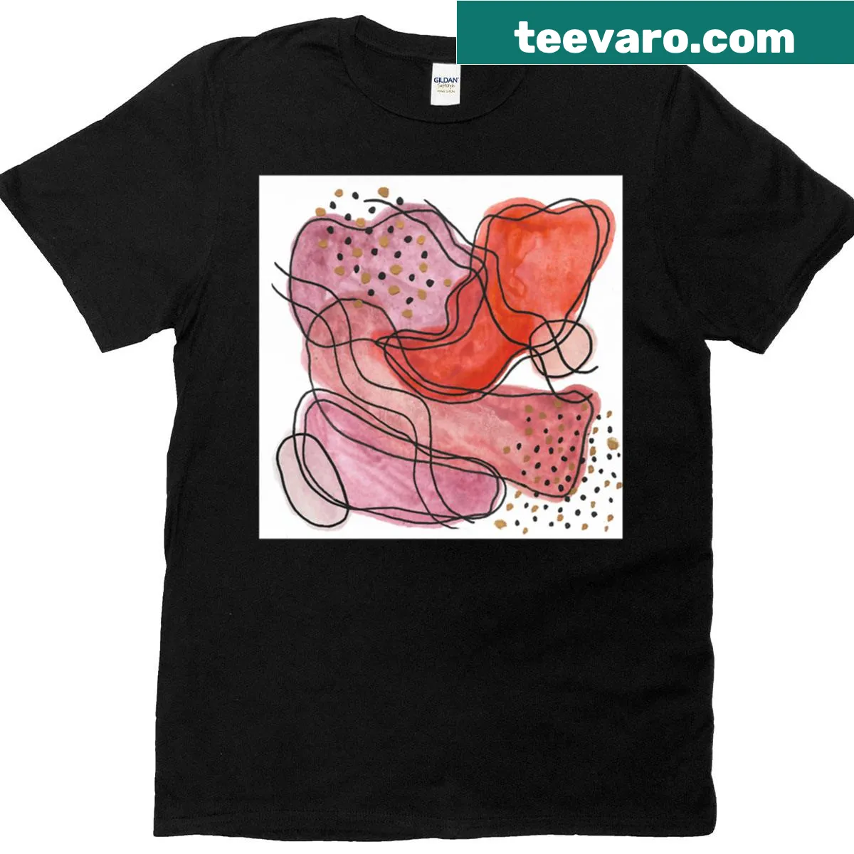 Abstract T-shirt featuring watercolor and ink design called Arid Cinders. — on a men's t-shirt