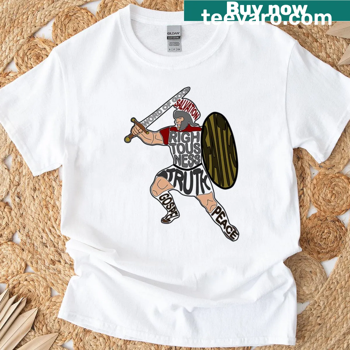 Armor of God t-shirt with inspirational text — on a men's t-shirt