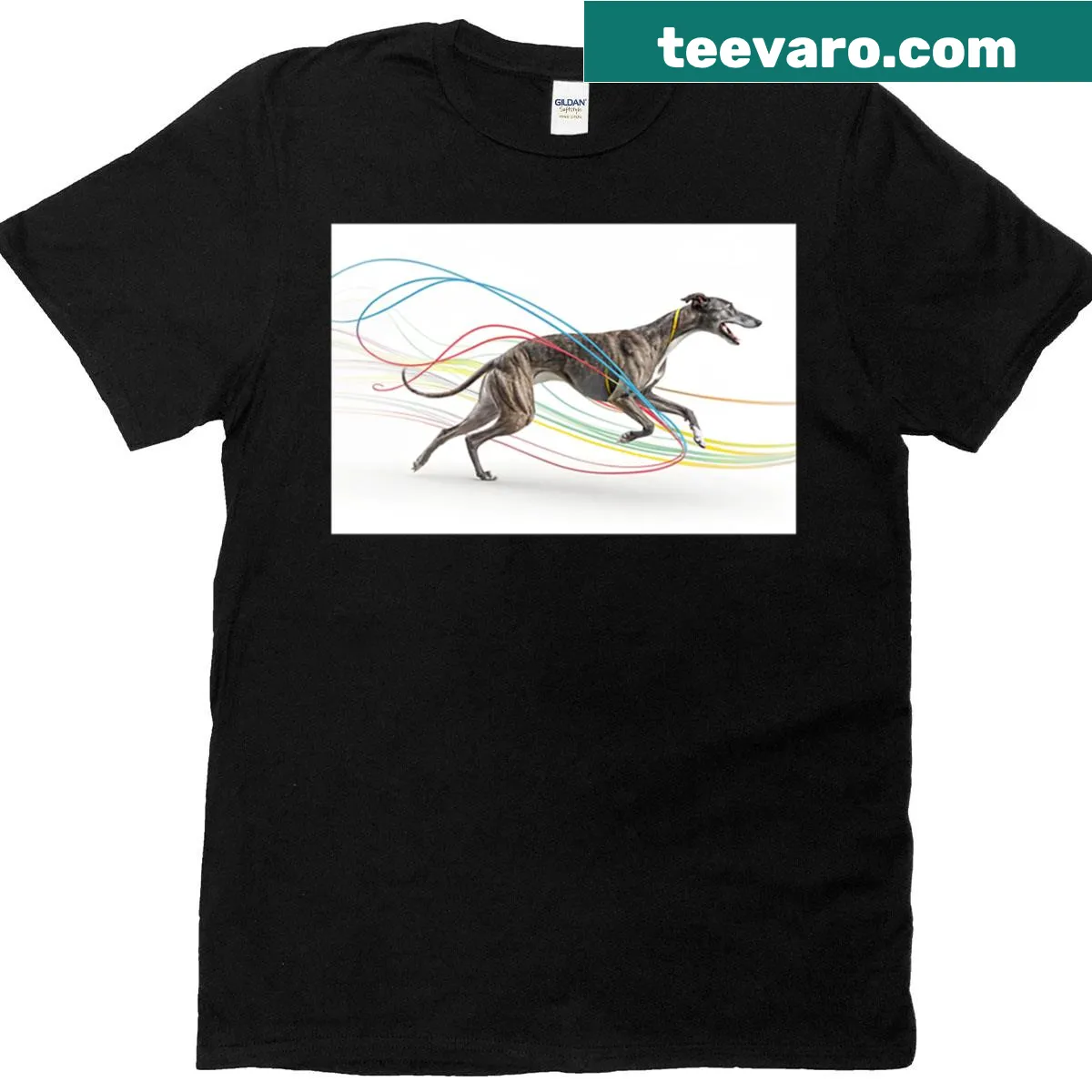 Illustration of a greyhound dog running on a T-shirt — on a men's t-shirt