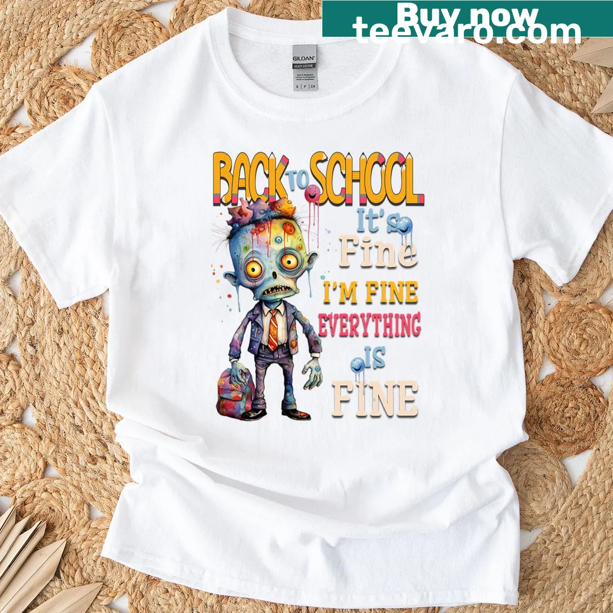Funny back-to-school T-shirt with humorous text about being fine. — on a men's t-shirt