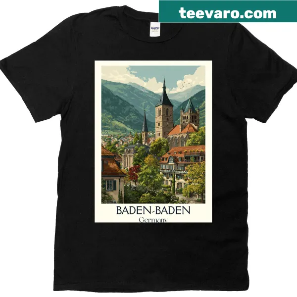 Vintage-style T-shirt featuring Baden-Baden Germany spa town design