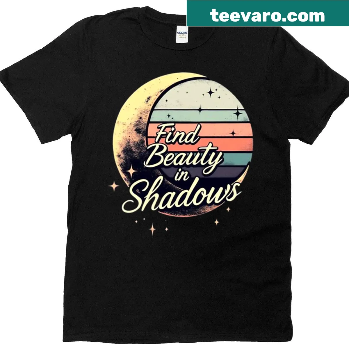Minimalist T-shirt with the phrase 'Beauty In Shadows.' — on a men's t-shirt