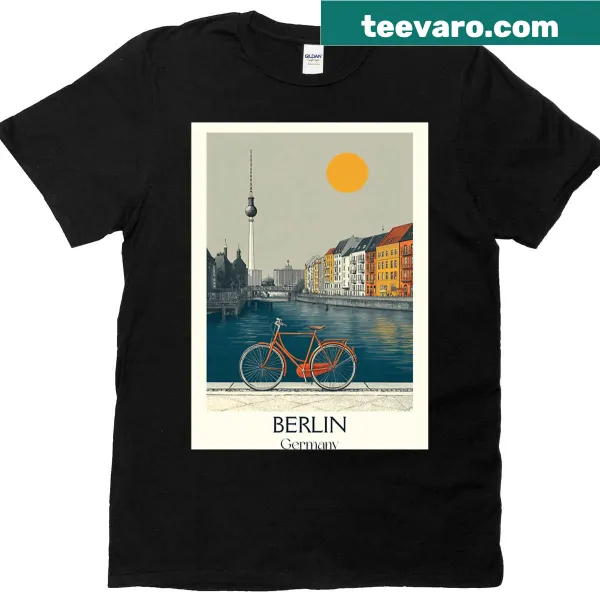 Vintage bicycle and Berlin skyline illustration on T-shirt