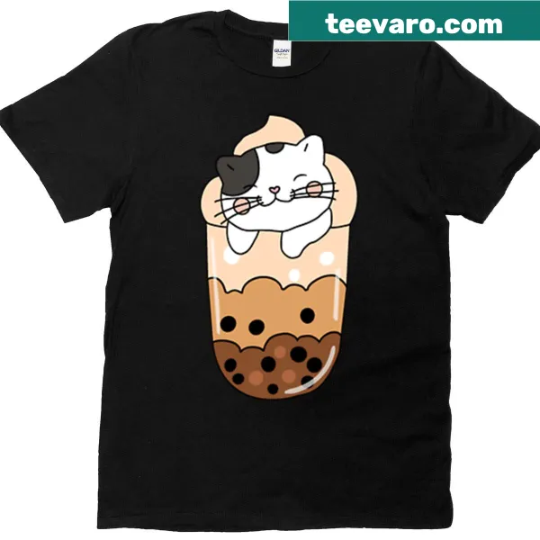 Cute cat enjoying bubble tea on Boba Cat T-shirt