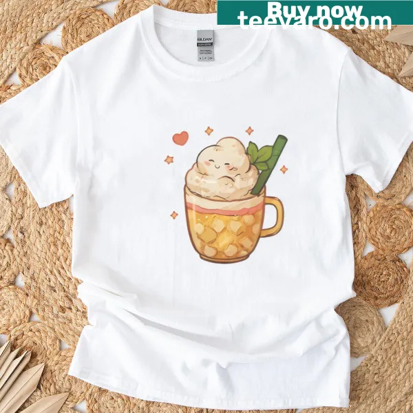 Whimsical T-shirt featuring a glowing boba cup illustration.