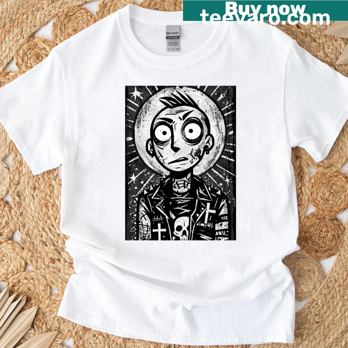 Illustrative T-shirt of a punk man showcasing aggressive energy — on a men's t-shirt