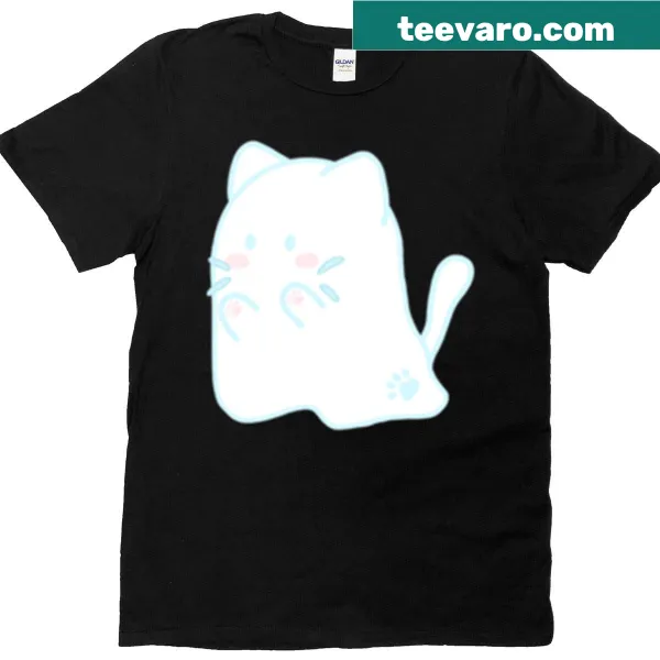 Graphic of a cat with a ghost for a spooky-themed t-shirt