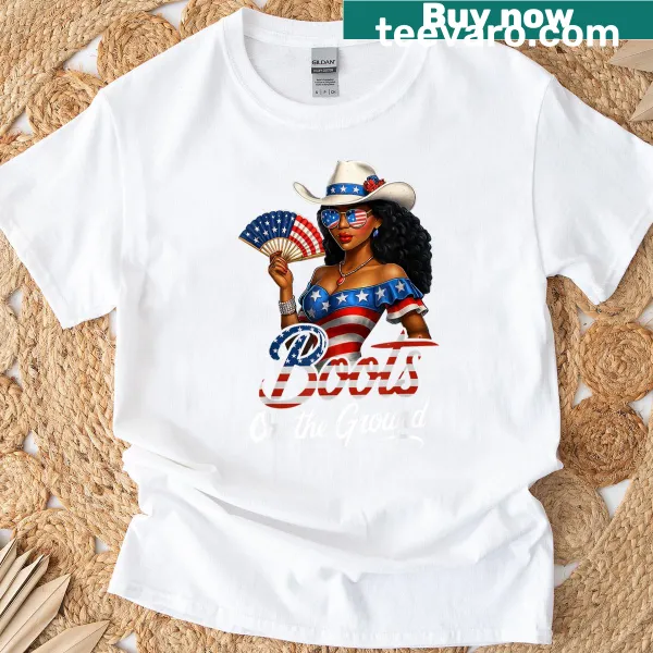 Western flag cowgirl T-shirt for Fourth of July celebrations