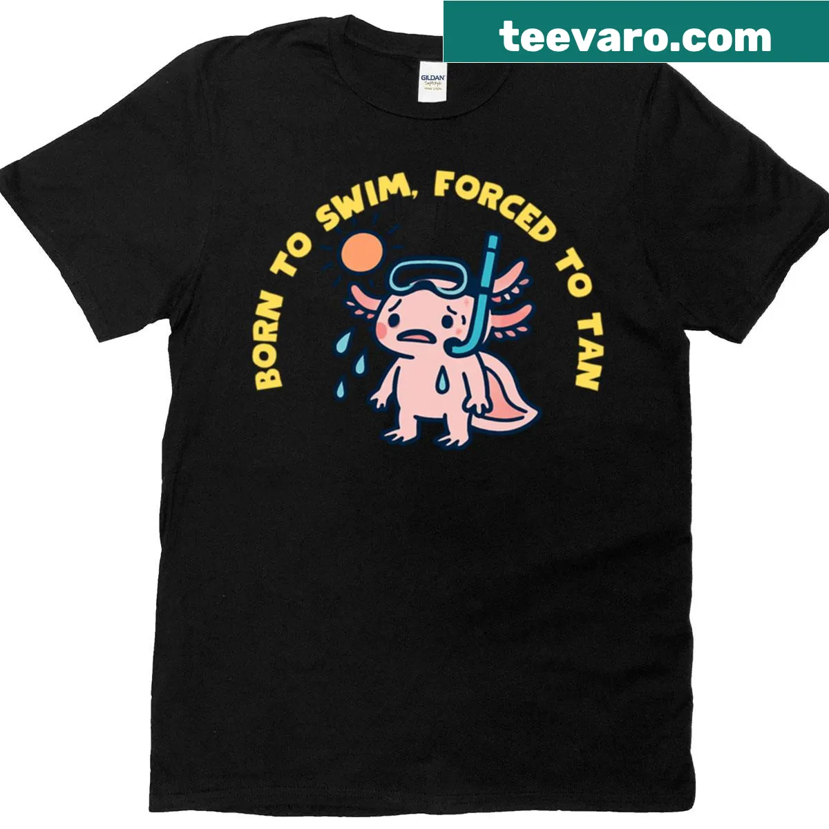 Funny axolotl graphic with swim theme on a T-shirt — on a men's t-shirt