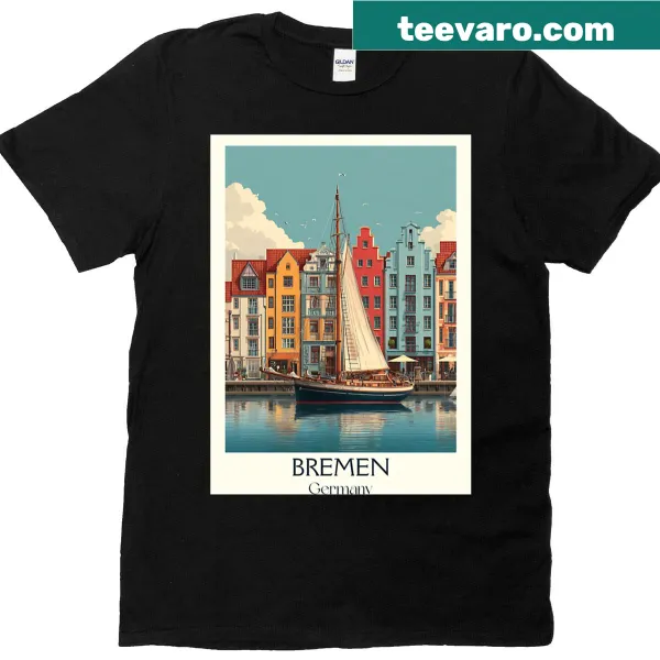 Vintage Bremen Germany waterfront travel print t-shirt