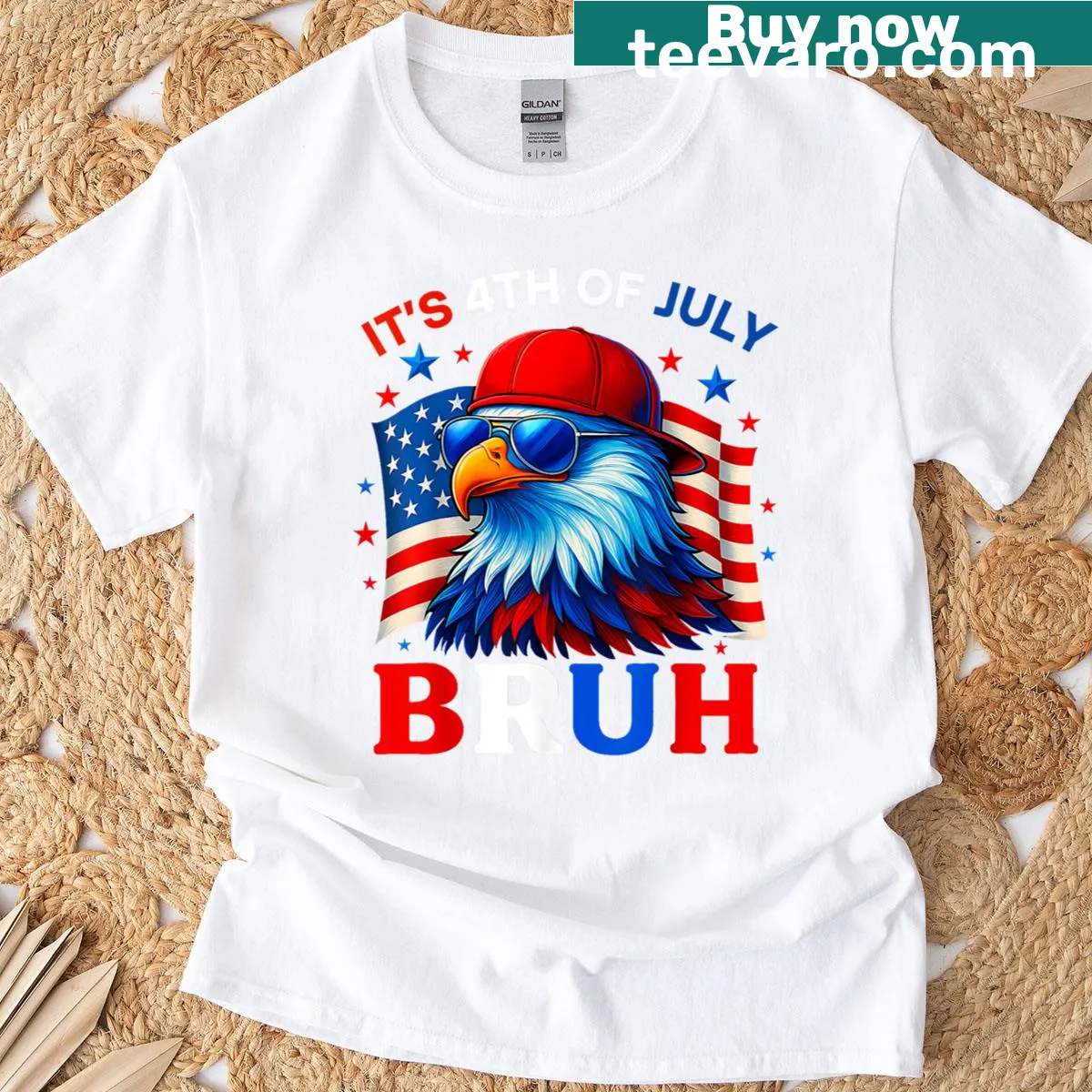 Kids T-shirt featuring 'Bruh' and a bald eagle for July 4th. — on a men's t-shirt