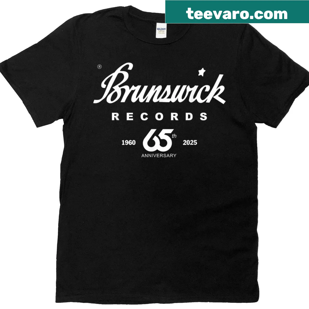 Badge design celebrating 65th anniversary of Brunswick Records — on a men's t-shirt