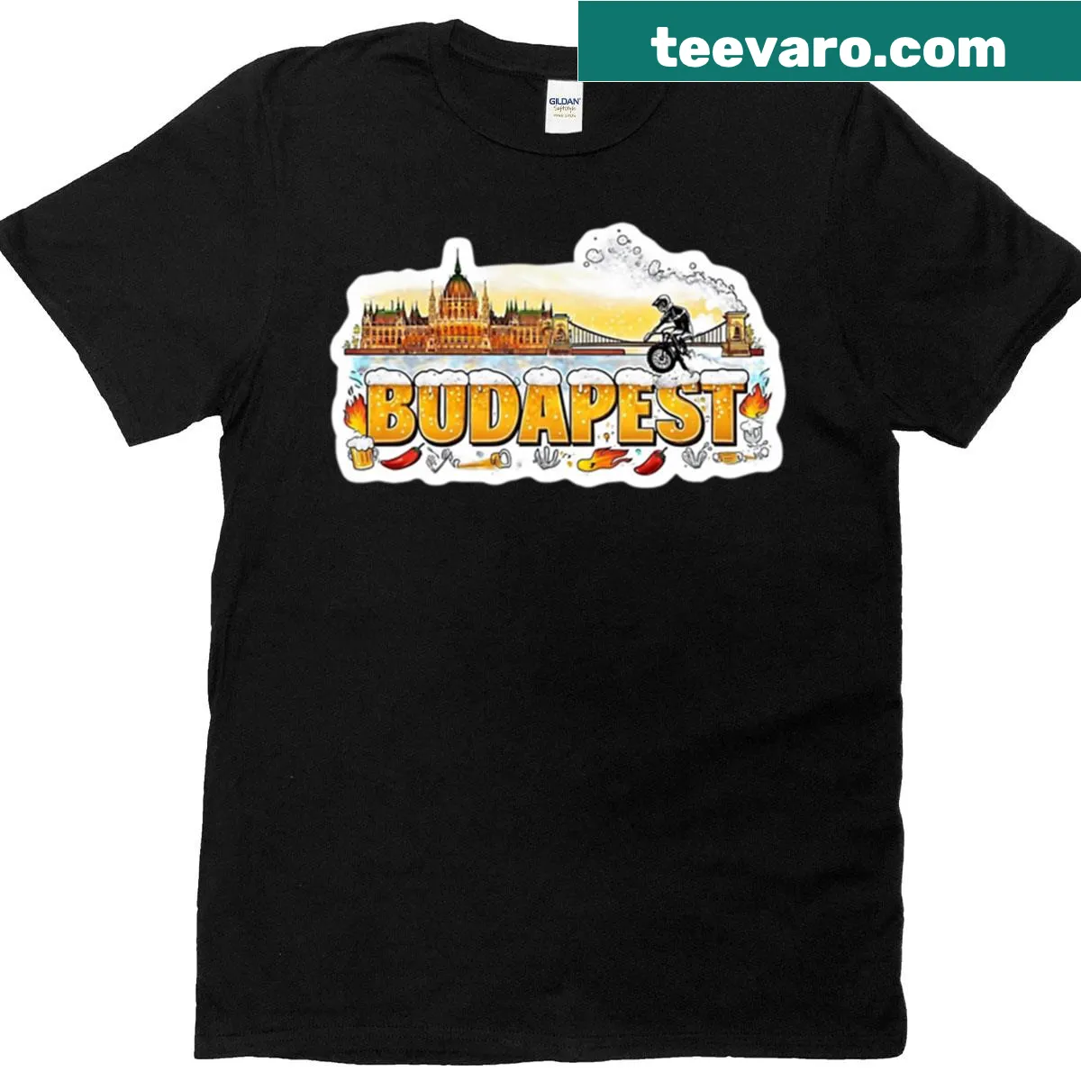 Funny typography design celebrating Budapest coffee culture — on a men's t-shirt