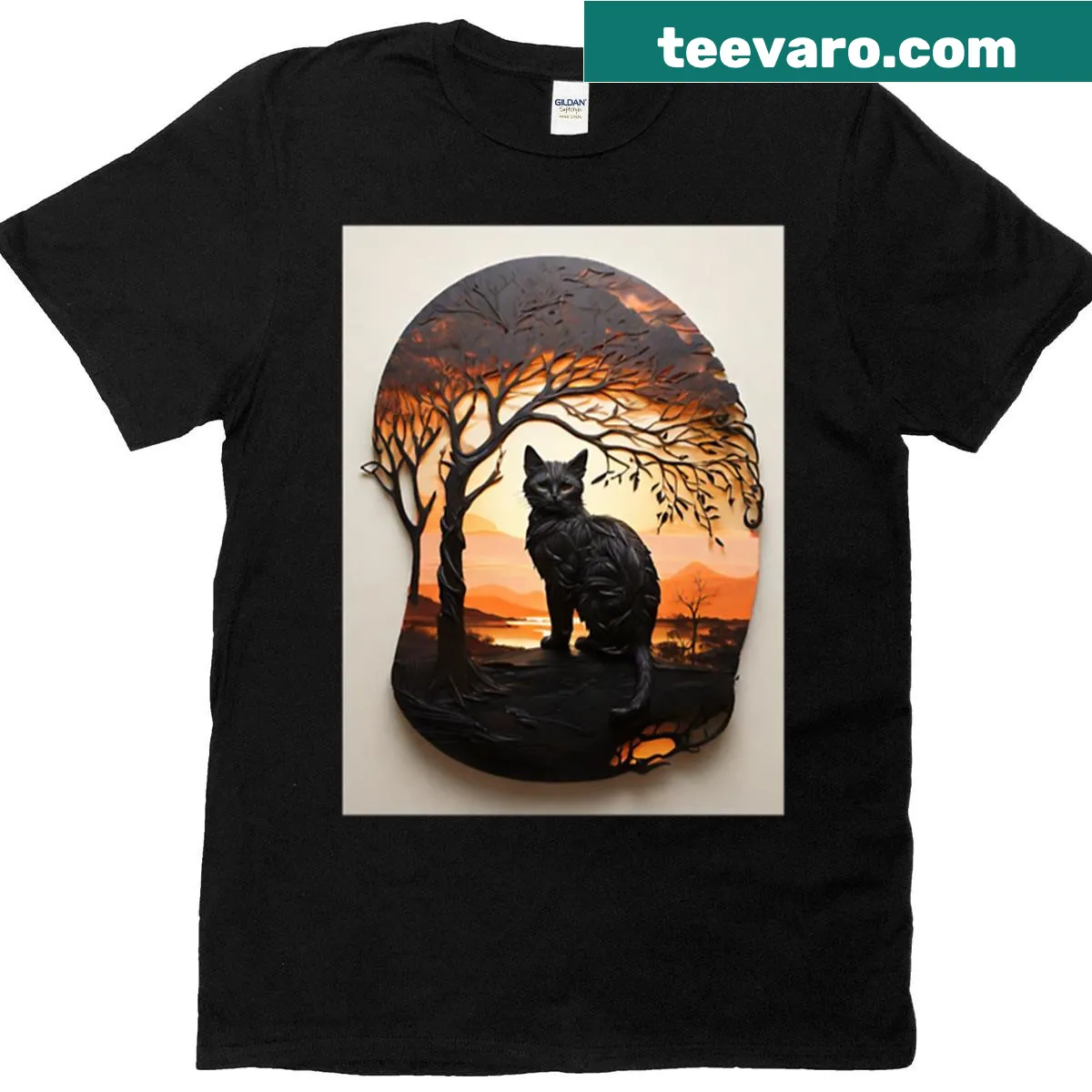 Illustration of cats enjoying a quiet sunset evening. — on a men's t-shirt