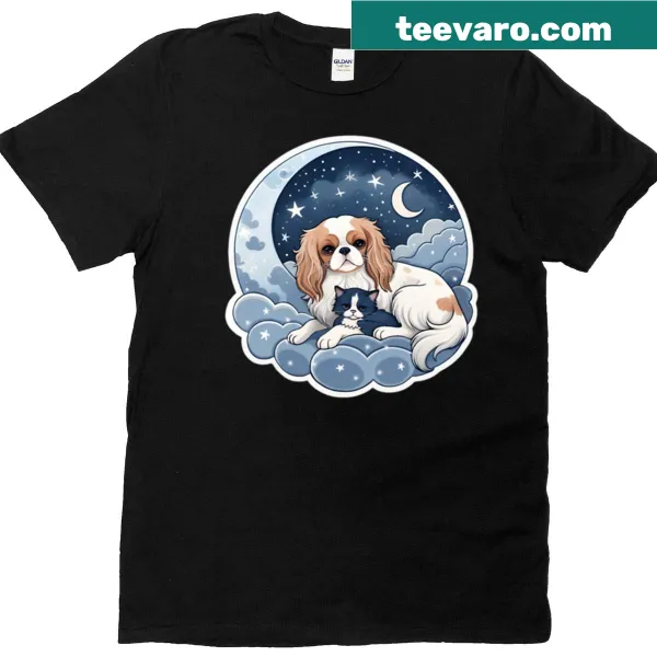 Kitten sitting in clouds illustrated on a T-shirt
