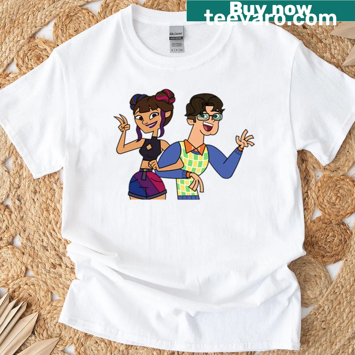 Pride-themed t-shirt featuring Benji and Hannah at Disventure Camp — on a men's t-shirt