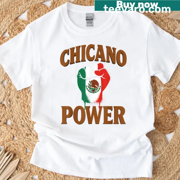 Mexican flag and Chicano Power slogan illustration on T-shirt