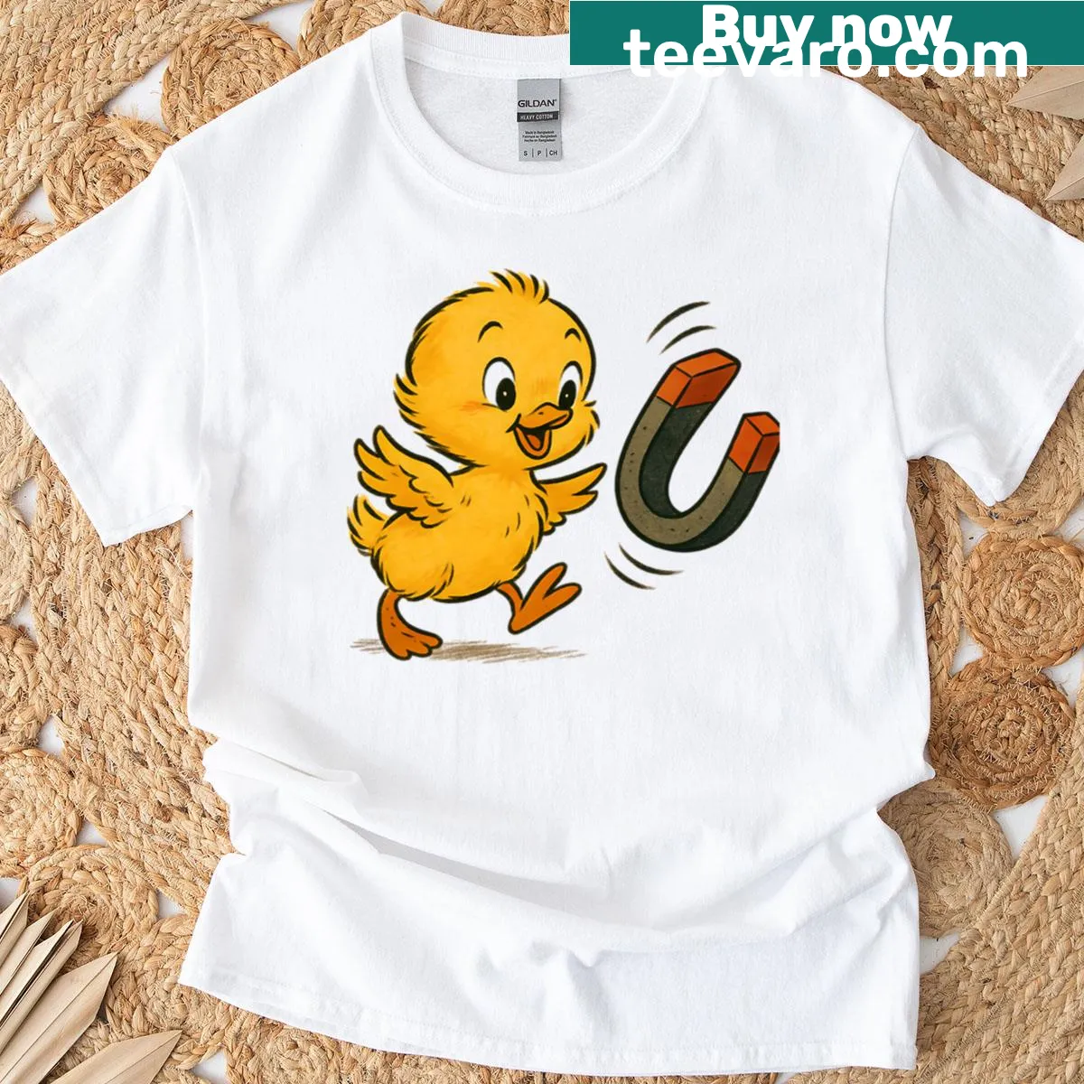 Playful text graphic 'Chick Magnet' on T-shirt — on a men's t-shirt