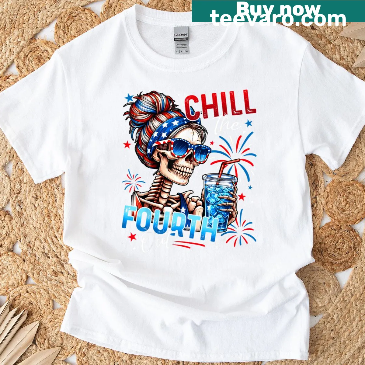 Funny skeleton design for Fourth of July on T-shirt — on a men's t-shirt