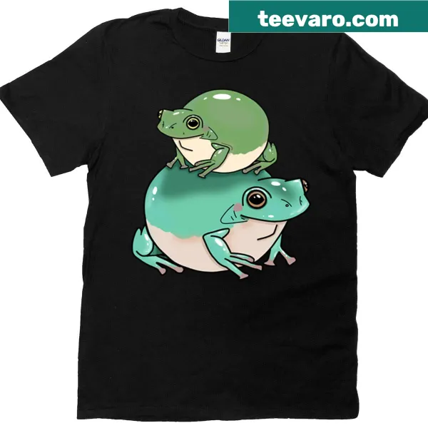 T-shirt featuring a playful illustration of a dumpy tree frog
