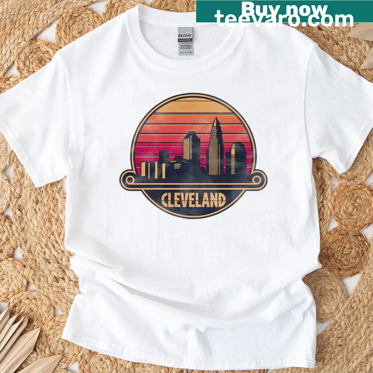 Minimalist Cleveland t-shirt with simple typography — on a men's t-shirt