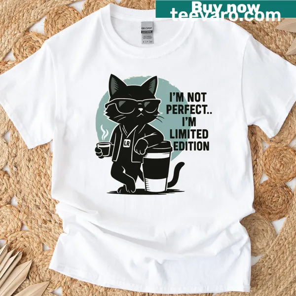Funny T-shirt with a black cat graphic and humorous quote