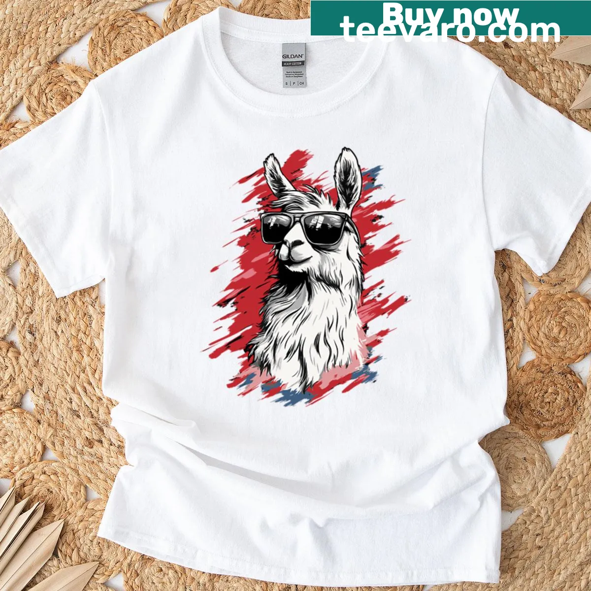 Oversized t-shirt with a cool llama in sunglasses graphic — on a men's t-shirt