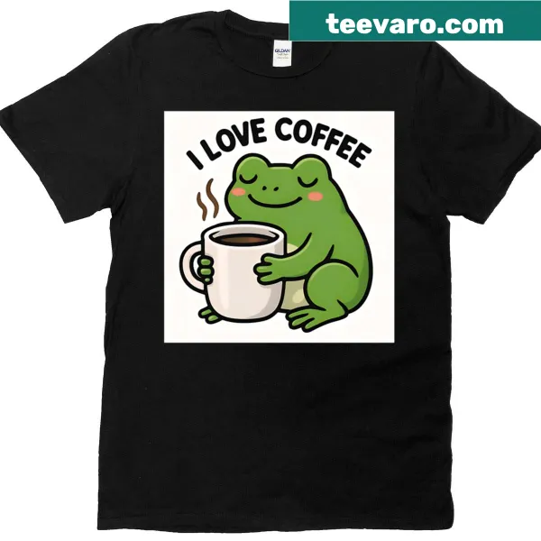 Frog hugging a coffee mug graphic on t-shirt