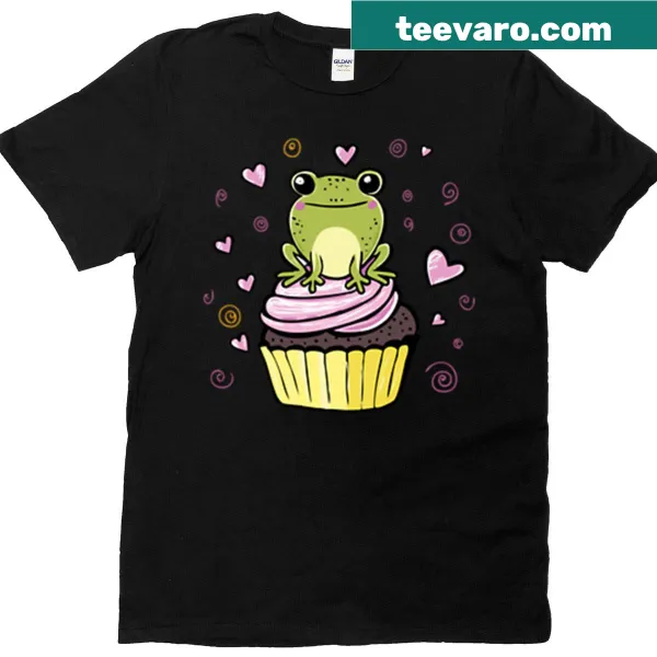 Adorable frog sitting on a cupcake graphic on t-shirt