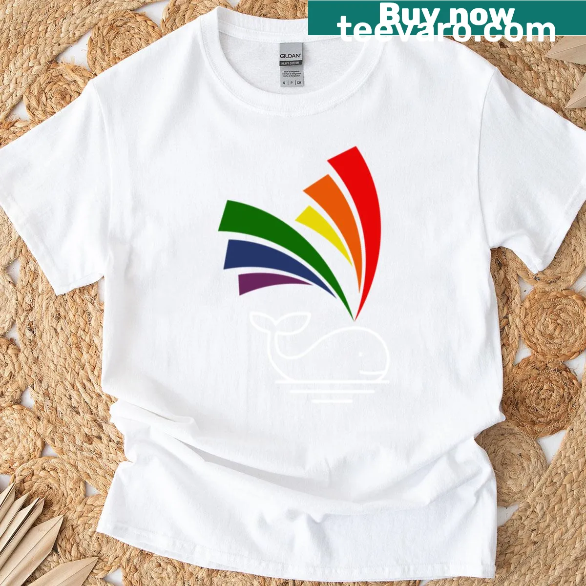 Cute white whale with a rainbow design, celebrating Gay Pride — on a men's t-shirt