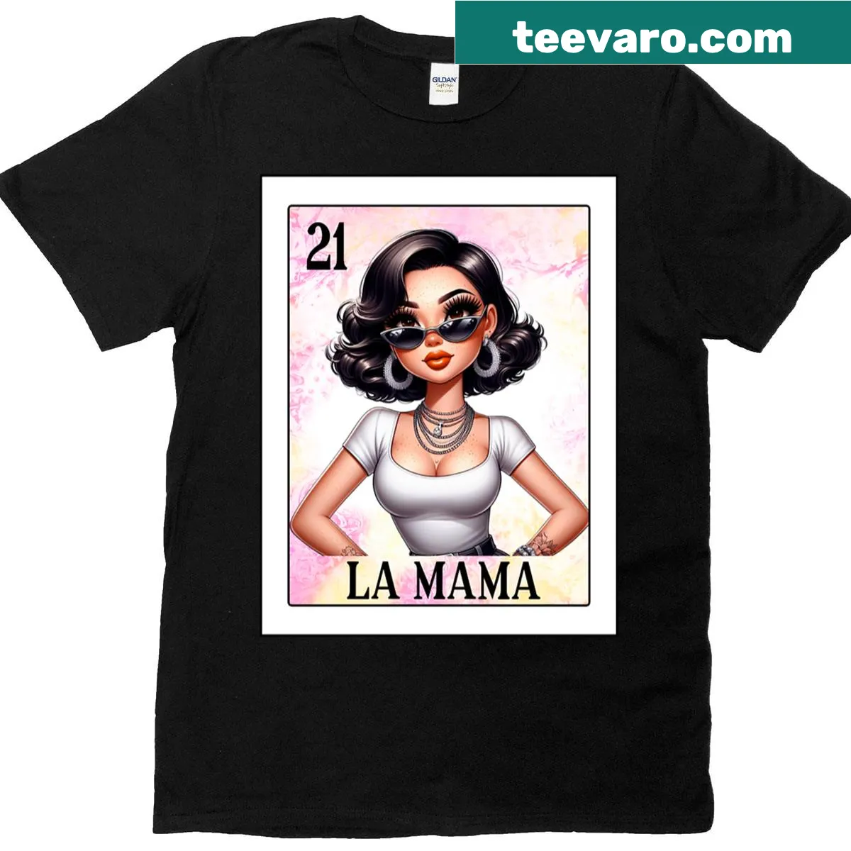 Spanish Loteria card design featuring La Mama on a t-shirt — on a men's t-shirt