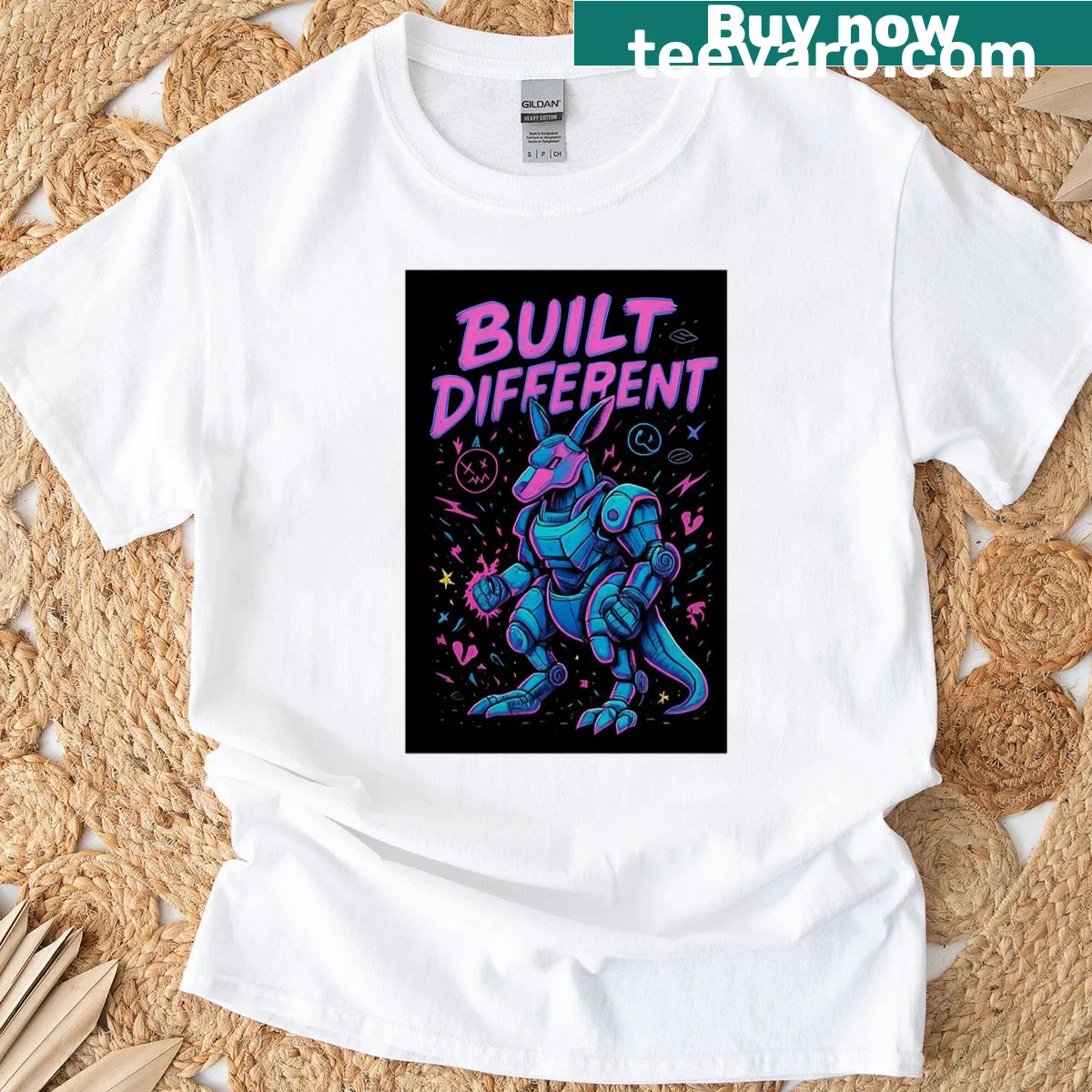 Futuristic Cyber Kangaroo design on a stylish t-shirt — on a men's t-shirt