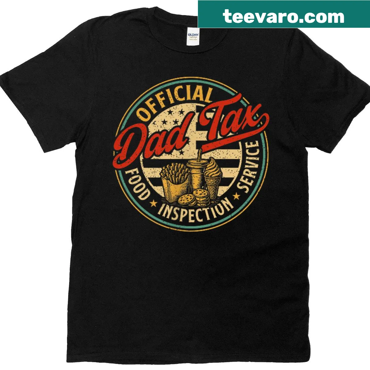 Double-sided t-shirt featuring 'Dad Tax: Making Sure It's Not Poison' with USA flag design — on a men's t-shirt