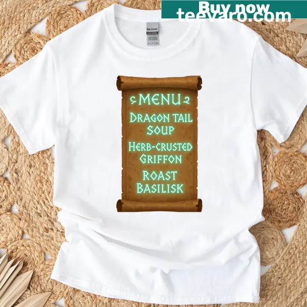 Playful Dine With Danger T-shirt with humorous food-themed graphic