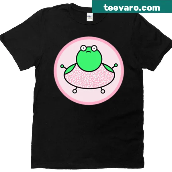 Cartoon frog dancing with sparkles on a t-shirt