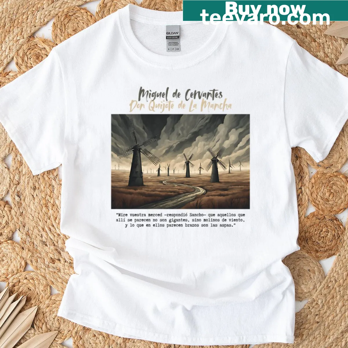Artistic design of Don Quixote by Miguel De Cervantes on a t-shirt. — on a men's t-shirt