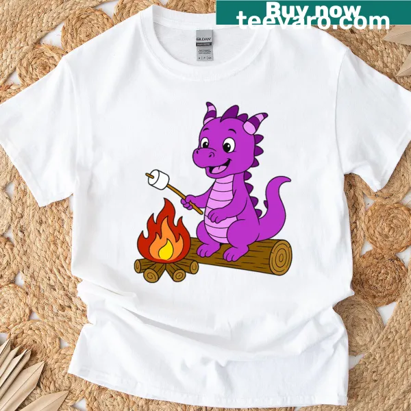 Charming graphic of a dragon toasting marshmallow T-shirt