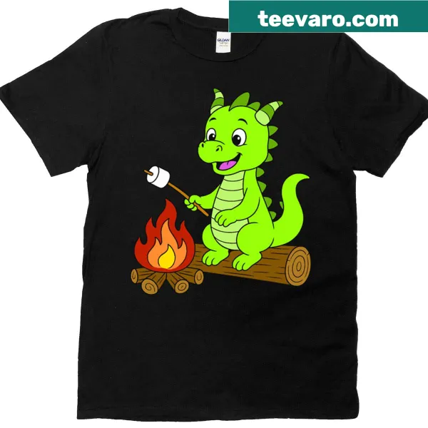 Illustration of a dragon toasting marshmallows over a fire