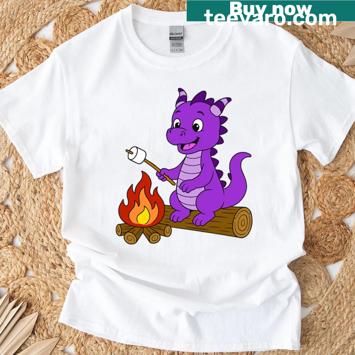 Adorable Dragon Toasting Marshmallow T-shirt with playful graphic — on a men's t-shirt