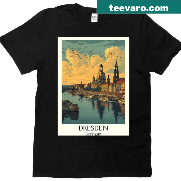 Vintage skyline graphic of Dresden Germany along the Elbe River