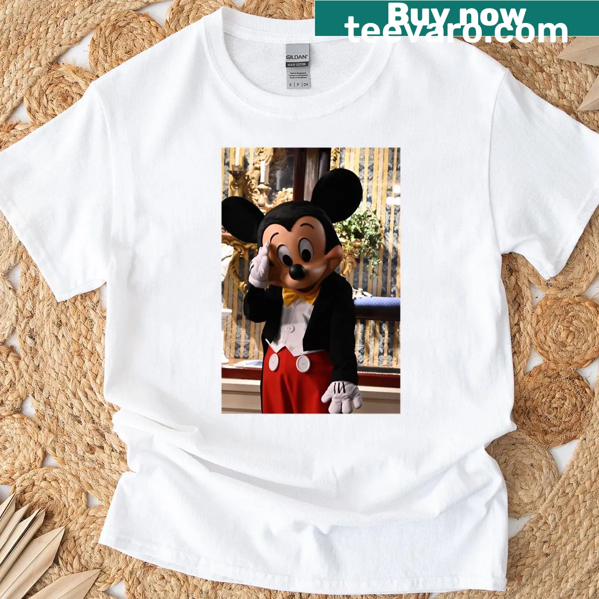Cartoon embarrassed mouse on a T-shirt — on a men's t-shirt