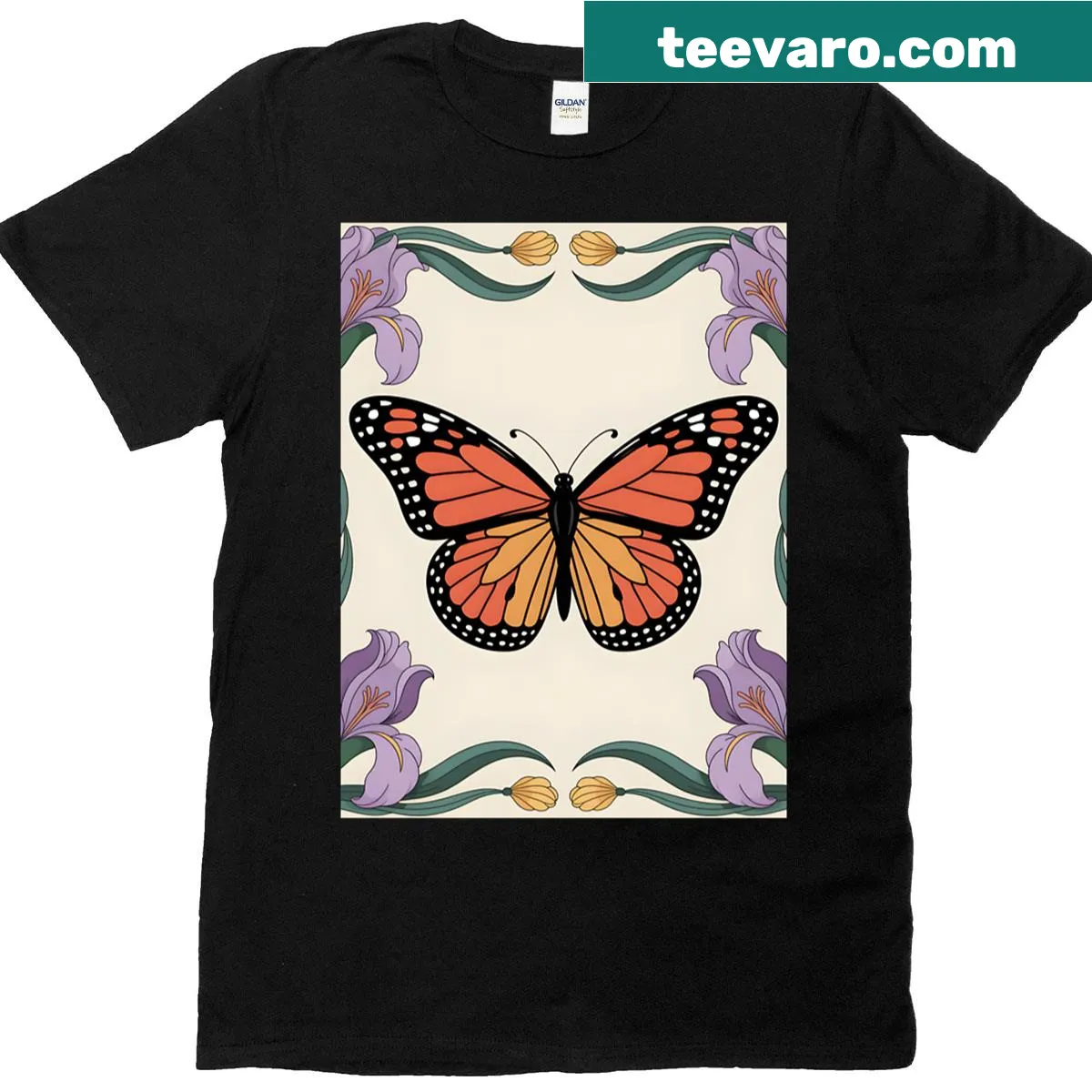Illustration of a butterfly and flowers on a T-shirt — on a men's t-shirt