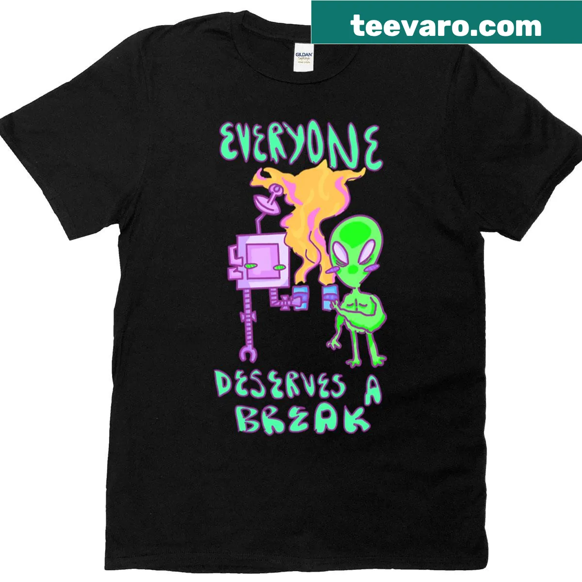 Playful typography 'Everyone Deserves A Break' on a T-shirt — on a men's t-shirt