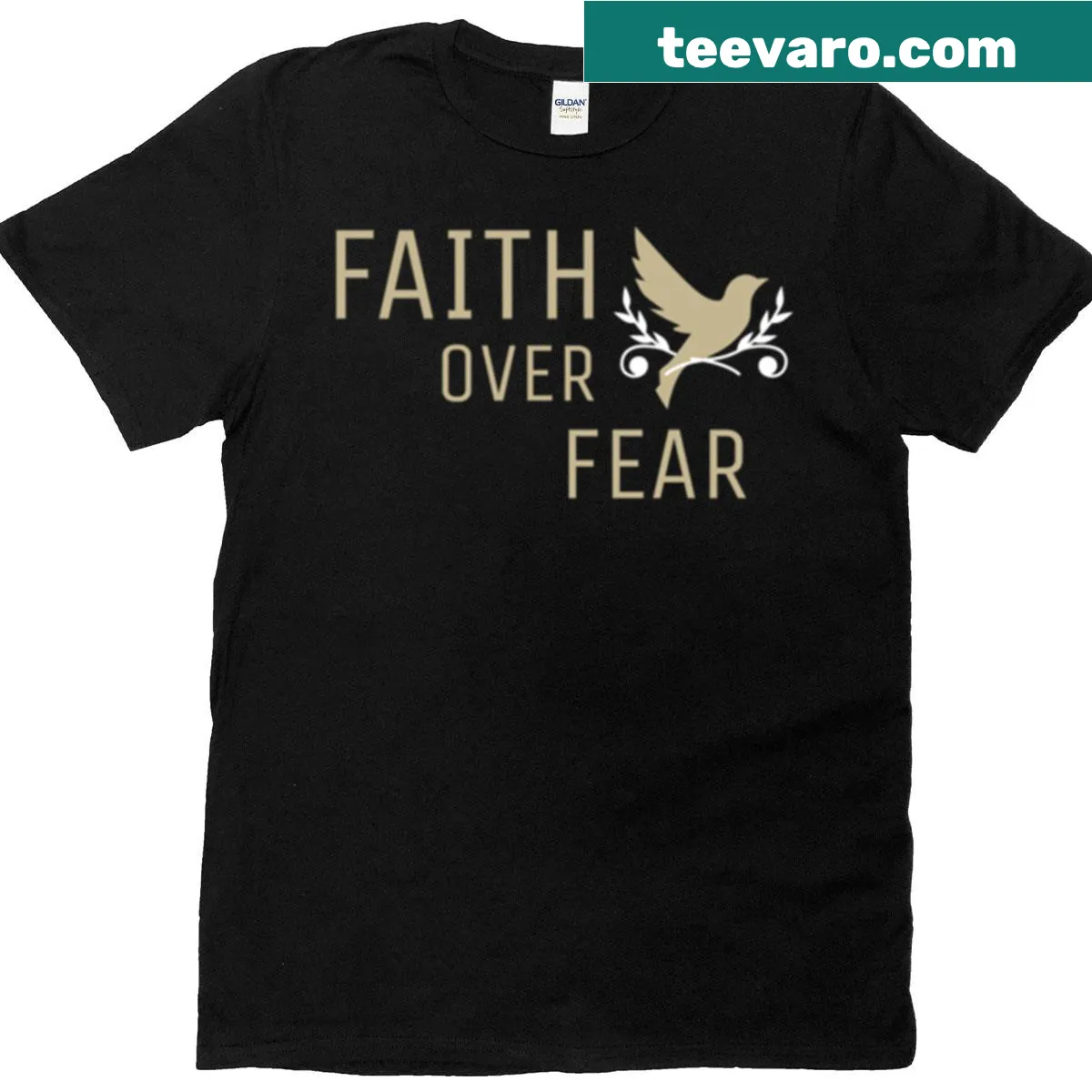 T-shirt with the inspirational phrase 'Faith Over Fear' for women — on a men's t-shirt
