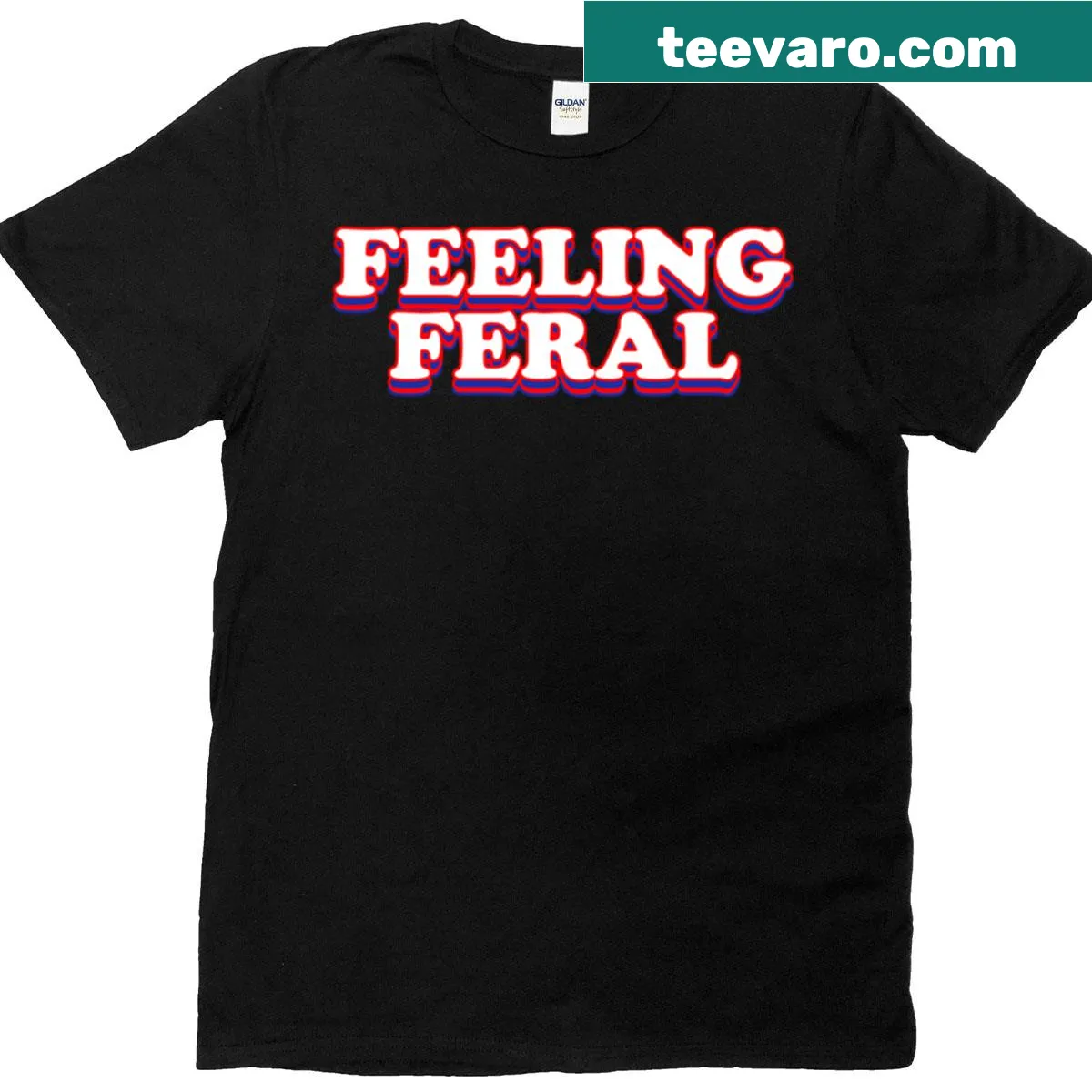 Playful Feeling Feral T-shirt with patriotic theme — on a men's t-shirt