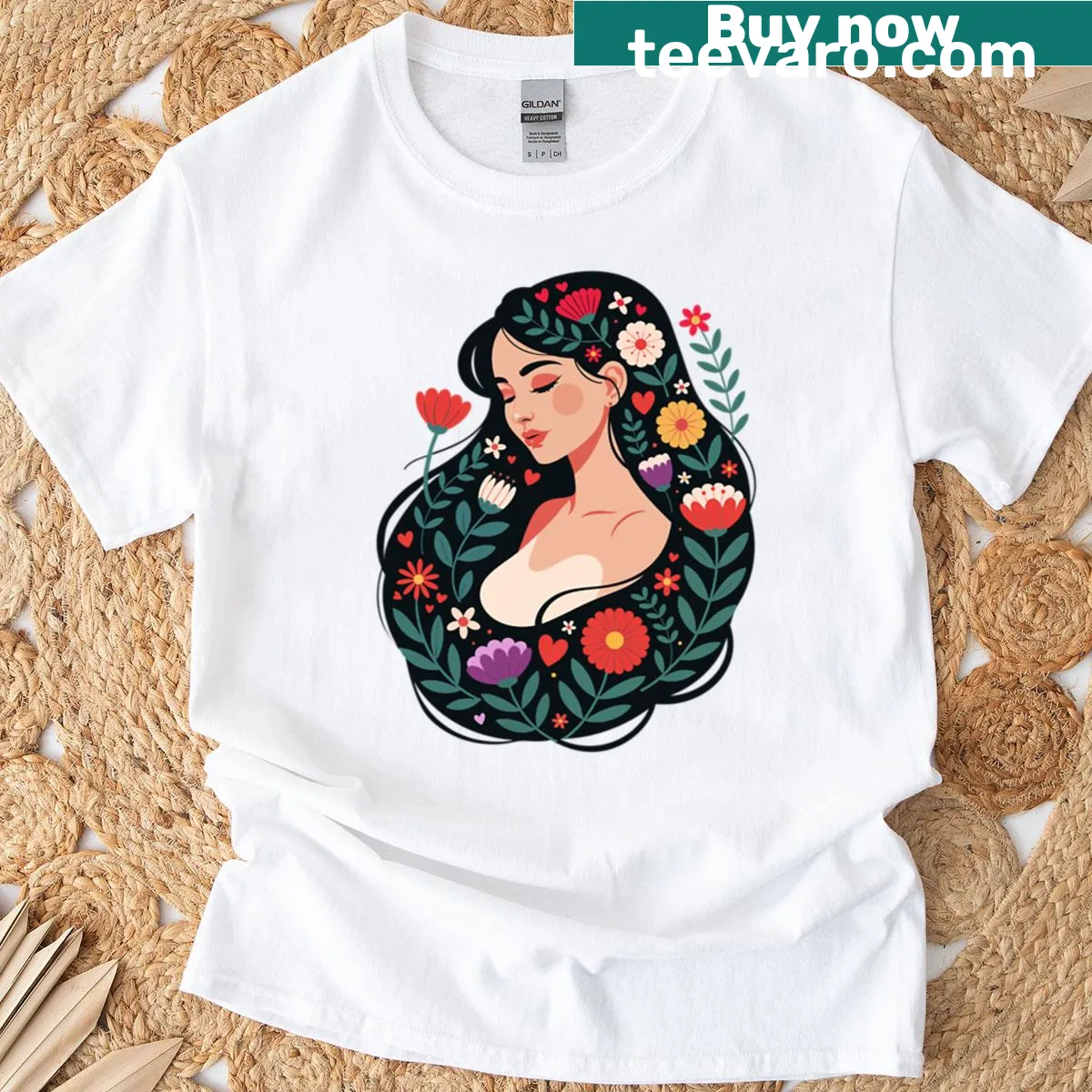 Inspirational T-shirt for women saying 'Flourishing Woman' in elegant typography. — on a men's t-shirt