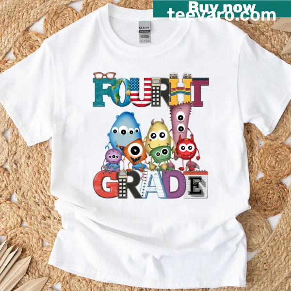 Whimsical illustrations of cute monsters on a T-shirt for kids
