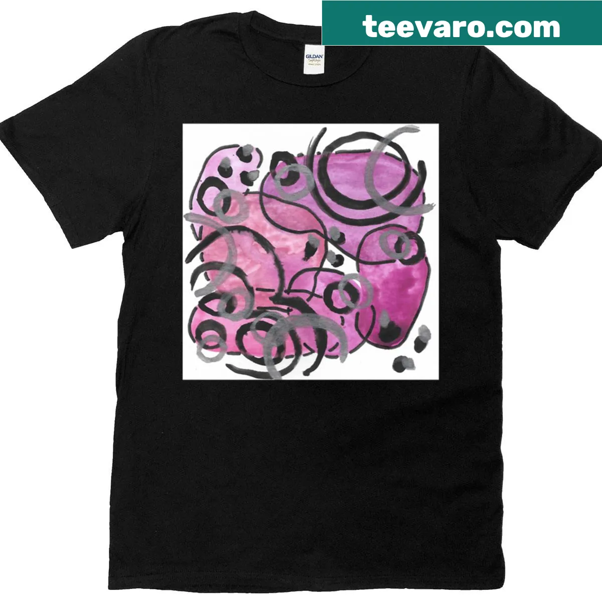 Abstract watercolor and ink design on a fuchsia T-shirt — on a men's t-shirt