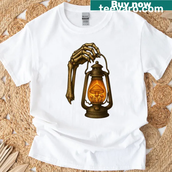 Eerie illustration of a skeletal figure with a lantern