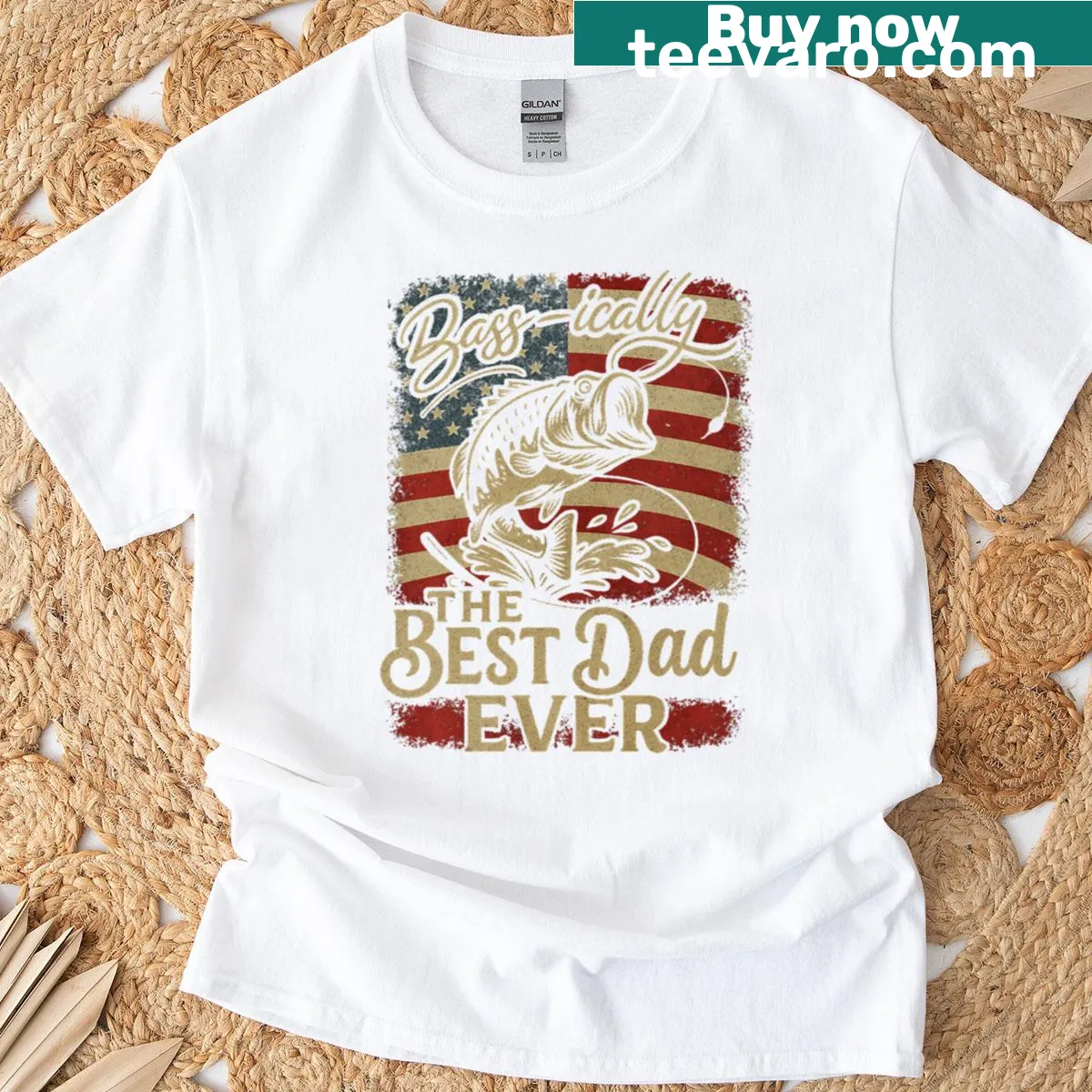 Funny July 4th t-shirt with a bass fish graphic — on a men's t-shirt